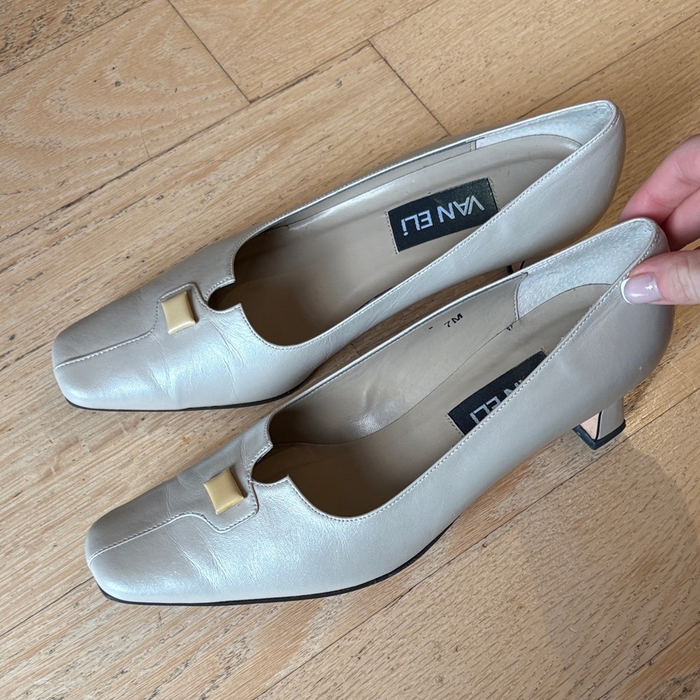 Van Eli Cream Heels with Gold Accent